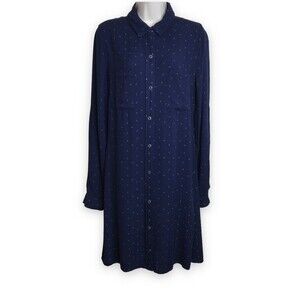 NWOT Max Jeans Shirtwaist Shirtdress Navy Chevron Long Sleeve Button Up Medium